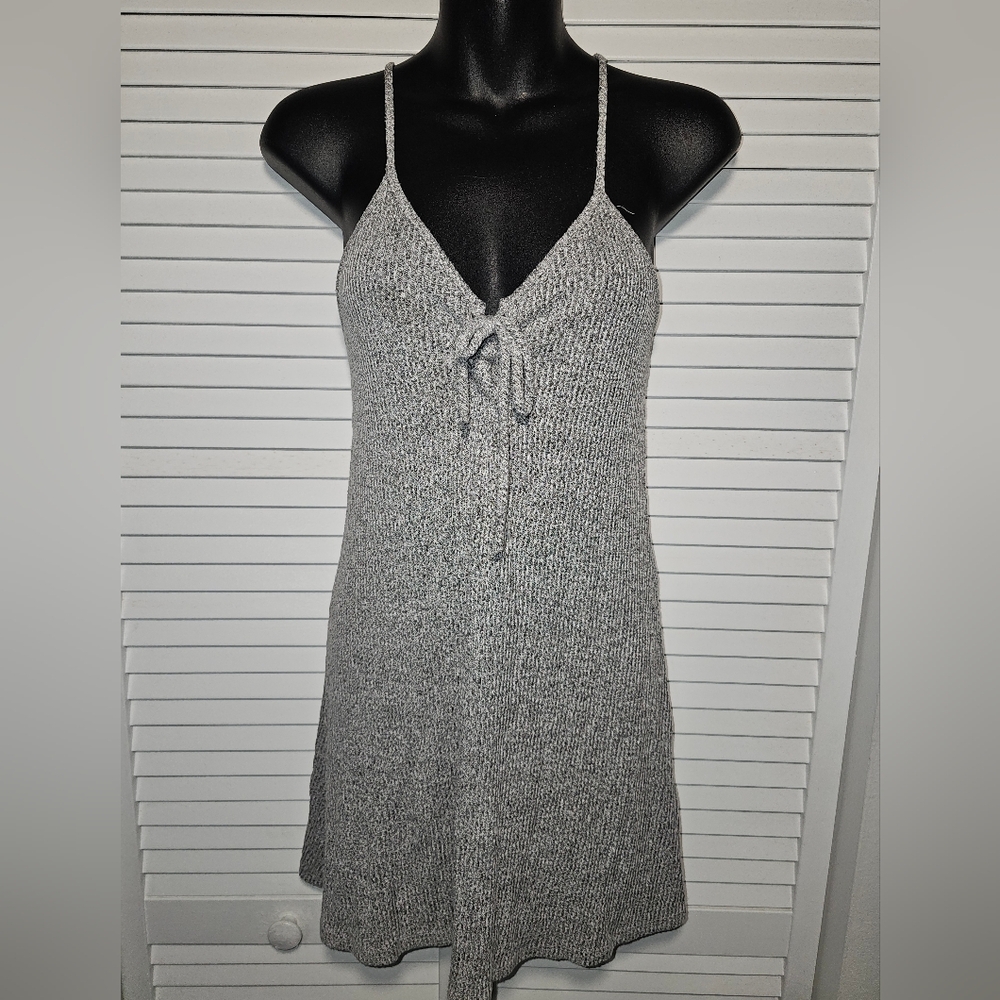 Gray Knit Spaghetti Strap Mini Dress